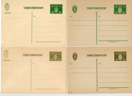 Norway 1930's-40's 4 Different Mint 10o. & 15o. Coat Of Arms Official Postal Cards / Tjenestebrevkort - Ganzsachen