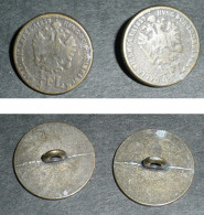 Lot De 2 Anciens Boutons En Métal, Copie De Monnaie Royaume De Hongrie 1859, 1/4 De Florin Bouton, Aigle Bicéphale - Specimen
