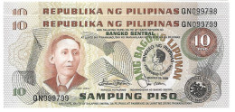 PHILIPPINES   10 Piso  ABL #167a1-1  Surcharge De MARCOS Col  étroit  . Lot De 2 BilletsNEUFS - Philippines