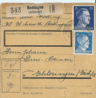 BULLETIN DE COLIS POSTAL 1943 AVEC ETIQUETTE DE REDINGEN ( ATTERST) - 1940-1944 Occupazione Tedesca