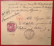"SERIANA CONSTANTINE 1893" ALGERIE Oblitération RRR ! S. Lettre Affr. Type Sage>Padova (France Pasteur Cover Algeria - 1877-1920: Semi Modern Period