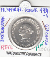 CR1415 MONEDA ALEMANIA 3 REICHSMARK 1931-A PLATA SIN CIRCULAR - 3 Marcos & 3 Reichsmark