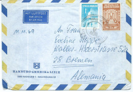 Air Mail Cover : Hamburg - Amerika Linie,canceled 1969,Dominicana Stamps : 1954 Airmail - Marian Year  And Tax Education - Dominicaine (République)