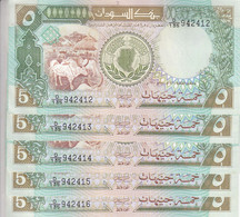 SUDAN 5 POUND 1990 P- 40c LOT X5 UNC NOTES - Sudan