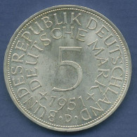 5 DM 1951 D, Kursmünze Silber, J 387 Vz+ (m6017) - 5 Marchi