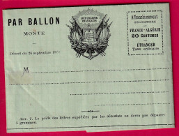 FORMULAIRE PAR BALLON MONTE NEUF PAPIER VERT LETTRE COVER - Guerre De 1870