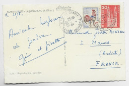 FRANCE DECARIS 25C MIXTE HELVETIA 30C CARTE OBL LE CHABLE BEAUMONT HAUTE SAVOIE 23.8.1965 POUR FRANCE - 1960 Marianne De Decaris