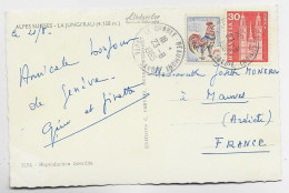 FRANCE DECARIS 25C MIXTE HELVETIA 30C CARTE OBL LE CHABLE BEAUMONT HAUTE SAVOIE 23.8.1965 POUR FRANCE - 1962-1965 Cock Of Decaris