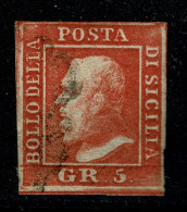 Ref 1601 - Sicily Italy - 1859 5gr Red - Good Used Stamp SG 4 - Cat £650+ - Sicilia