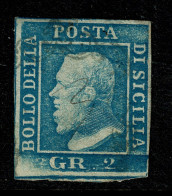 Ref 1601 - Sicily Italy - 1859 Used 2gr Blue - SG 3 Cat £180+ - Sicily