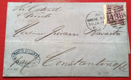 GB MANCHESTER 1871 Cover>BRITISH POST OFFICE CONSTANTINOPLE Via Ostende-Triest (Queen Victoria SG109 Turkey Used Abroad - Briefe U. Dokumente