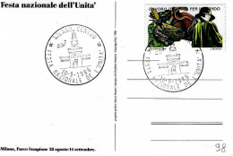 ITALIA ITALY - 1986 MILANO Festa Nazionale Unità - Torre Del Filarete Castello Sforzesco Su Cartolina Speciale - 98 - Châteaux
