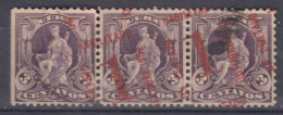 Cuba 1902 Mi#7 Used Strip Of 3, Great Error Overprint - Gebruikt