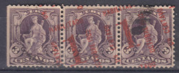 Cuba 1902 Mi#7 Used Strip Of 3, Great Error Overprint - Oblitérés
