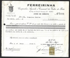 Invoice For Porto Ferreirinha Wines. Port Wine Agricultural And Commercial Company. 1952. Drink. Cross Of Infante D. Hen - Portugal