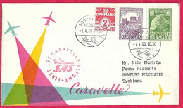 DANMARK - FIRST CARAVELLE FLIGHT - SAS - FROM KOBENHAVN TO HAMBURG * 1.4.60* ON OFFICIAL COVER - Luftpost