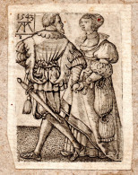 1477..1543  ORIGINAL ETCHING SIGNED T M (UNIDENTIFIED) PICTURE SIZE 4.2 X 5.9 Cm. STUCK ON PAPER. - Aguafuertes