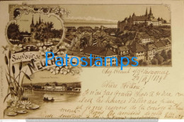 202995 SWITZERLAND SOUVENIR DE NEUCHATEL ART MULTI VIEW CIRCULATED TO CERNIER POSTCARD - Cernier