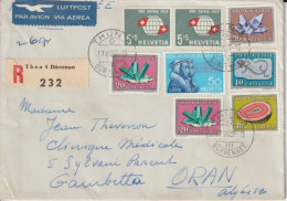 SUISSE - 1959 - PRO-PATRIA - ENVELOPPE RECOMMANDEE AVION ! De THUN DÜRRENAST => ORAN (ALGERIE) - MINERAUX / FOSSILES - Briefe U. Dokumente