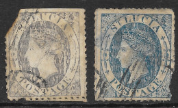 Ste Lucie - St Lucia Postage - Reine Victoria - Lot De 2 Timbres Oblitérés à Authentifier (bleu Et Violet) - St.Lucia (...-1978)