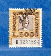 Italia- Usato-1961- Marca Da Bollo-Imposta Generale Sull'Entrata £ 500 , Cat.Unif . N°139 . - Fiscales