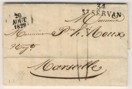 FRANCE - 1828 - LAC De St-SERVAN à MARSEILLE - Taxe 11 Décimes - TB - 1801-1848: Vorläufer XIX