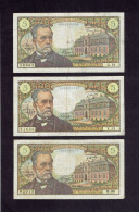 FRANCE - 3 BILLETS 5 F PASTEUR - G.7-7-1966.G. - E.5-5-1967.E. - F.6-2-1969.F. - 5 F 1966-1970 ''Pasteur''