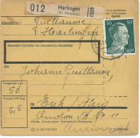 BULLETIN DE COLIS POSTAL 1943 AVEC ETIQUETTE DE HARLINGEN ( Kr DIEKIRCH) - 1940-1944 German Occupation