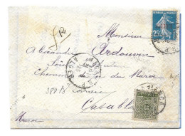 Alg34 Lettre Semeuse Algérie + Taxe Maroc (1925) - Portomarken