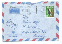 Air Mail Cover : Hamburg - Amerika Linie,canceled 1968 Malaysia. Via Germany,stamp Motive Birds - Malaysia (1964-...)