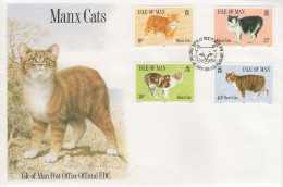 Isle Of Man 1989 FDC Sc 380-383 Domestic Manx Cats - Isle Of Man