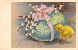 Pâques - Poussin Oeuf Fleurs Noeud Rose - Carte Postale Ancienne - Pascua