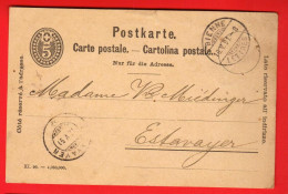 ZUY-18 Entier 5 Ct. Ganzsache  Circulé De Bienne En 1891 Vers Estavayer - Entiers Postaux