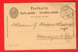 ZUY-19 Entier 5 Ct. Ganzsache  Circulé De Nyon En 1896 Vers Estavayer - Stamped Stationery