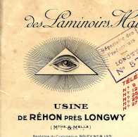 1938 Entete Maçonnique Laminoirs Hauts Fourneaux Forges Fonderies De La Providence Réhon Près Longwy Meurthe & Moselle - 1900 – 1949