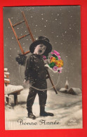 ZUY-31  Bonne Année  Petit Ramoneur Kaminfeger Avec Bouquet De Fleurs Dans La Neige.  Circ. 1928 - Neujahr