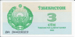 OUZBEKISTAN   -  3  Som  1992   -- UNC --   Uzbekistan - Uzbekistan