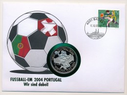 SUISSE / LIBERIA - Pièce De 5 Dollars Sous Blister SWISS FOOTBALL TEAM PORTUGAL EURO 2004 / Enveloppe Suisse BASEL 1 - Liberia