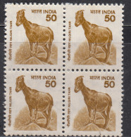 Block Of 4, 50p Nilgiri Tahr, Animal, India MNH 2000, 9th Definitive Series, - Blokken & Velletjes