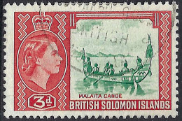 BRITISH SOLOMON ISLANDS 1956 QEII 3d Blue-Green & Red SG87 FU - Salomonen (...-1978)