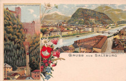 Autriche - Gruss Aus SALZBURG - Lithographie Hohensalzburg 542m Mit Drathseilbahn + Aussicht Vom Münchsberg - Précurseur - Salzburg Stadt