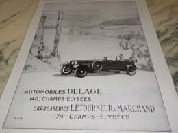 ANCIENNE PUBLICITE CHAMPS ELYSEES VOITURE  DELAGE  1925 - Voitures