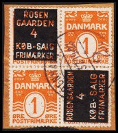 1937. DANMARK. 1914. Numeral. 1 Øre Orange. Perf. 14x14½ In Block Of 4 With 2 Stamps With Priv... (Michel 77) - JF531004 - Used Stamps