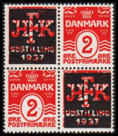 1937. DANMARK. 4-BLOCK 2 ØRE Overprinted HFK UDSTILLING 1937. One Pair Hinged And One Pair Nev... (Michel 78) - JF531014 - Ongebruikt