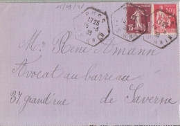 Lettre Obl. Russ (T 220) Les 15/3/38 (tarif à 0,65 Du 12/7/37) Sur N° 189, 283 50c Paix Pour Saverne - 1932-39 Paix