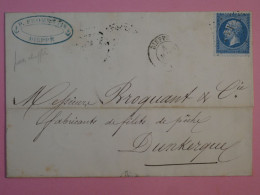 AR 27 FRANCE   BELLE LETTRE  1865 DIEPPE  A DUNKERQUE + N° 22+AFFRANC.  INTERESSANT - 1862 Napoléon III