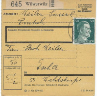 BULLETIN DE COLIS POSTAL 1944 AVEC ETIQUETTE DE WILWERWILZ - 1940-1944 Occupazione Tedesca