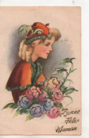 Cpa.Voeux.Bonne Fête Maman.femme De Profil Chapeau Fleurs Paillettes - Fête Des Mères