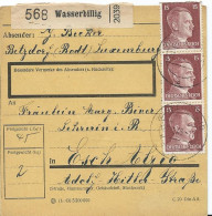 BULLETIN DE COLIS POSTAL 1943 AVEC ETIQUETTE DE WASSERBILLIG - 1940-1944 Ocupación Alemana