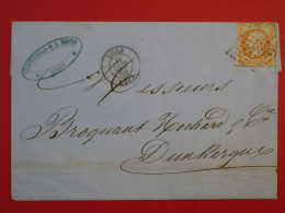 AR 27 FRANCE   BELLE LETTRE 1859 LILLE  A DUNKERQUE + N° 16  +AFFRANC.  INTERESSANT - 1853-1860 Napoleon III